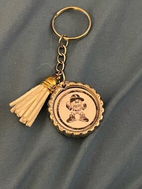 White Sox Tassel Bottle Cap Keychain with Character Insert - Gold and Cream